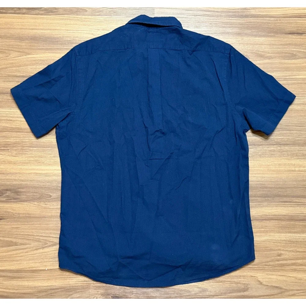 Polo Ralph Lauren Mens Navy Seersucker Short Sleeve Untucked Fit Shirt Sz M
